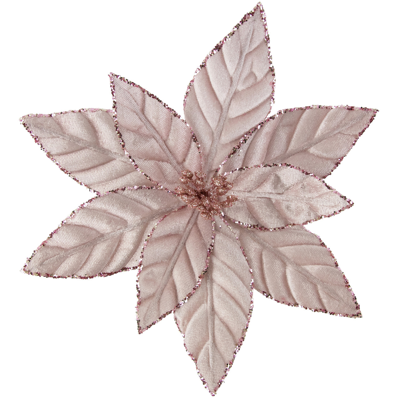 10" Pink Glittered Poinsettia Christmas Floral Pick Clip-On Ornament