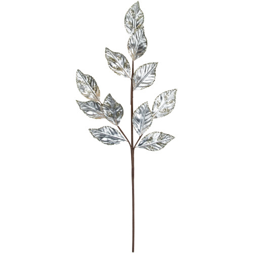 25" Glittered Platinum Leaves Christmas Spray