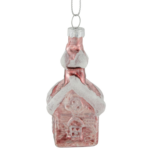 3.25" Snow Covered Pink Church Glass Christmas Ornament