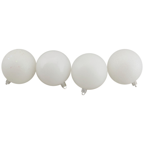 32ct Winter White 4-Finish Shatterproof Christmas Ball Ornaments 3.25" (80mm)