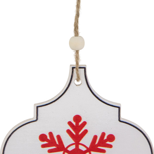 4.5" White and Red Snowflake Christmas Wooden Ornament