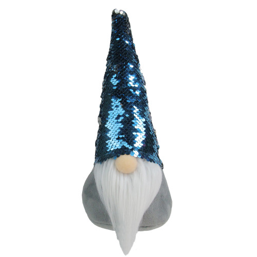 Standing Christmas Gnome Decoration with Flip Sequin Hat - 13.5" - Gray and Blue