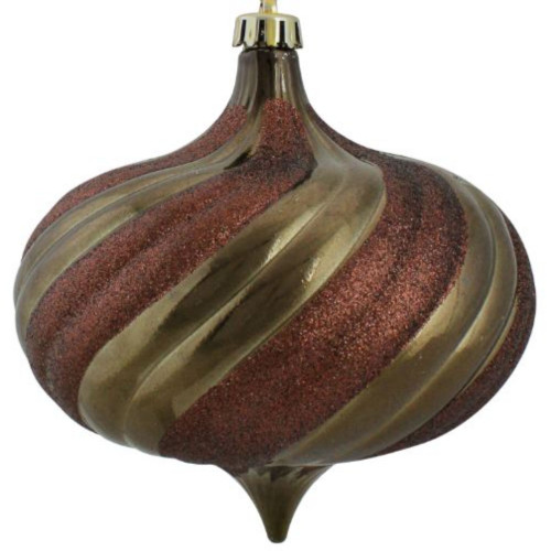 4ct Mocha Brown Swirl Shatterproof 2-Finish Onion Drop Christmas Ornaments 5.75" (150mm)