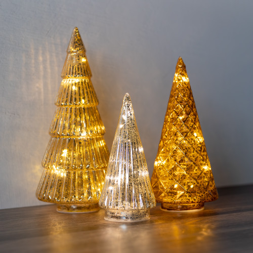 Battery Operated Gold, Bronze & Silver Trees - Set of 3