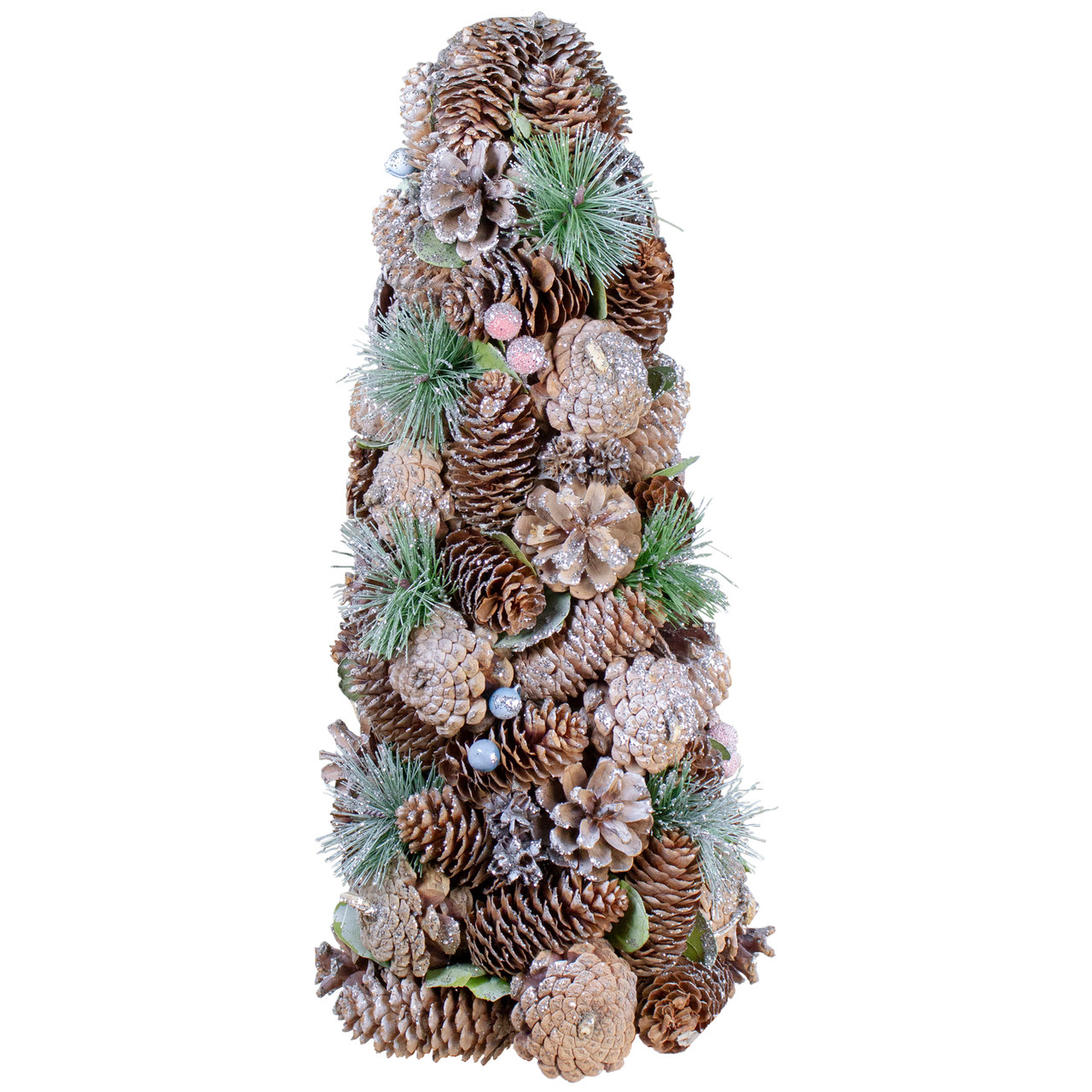 Glittered Pinecone Berry Christmas Tree - 16.5" - Green and Brown