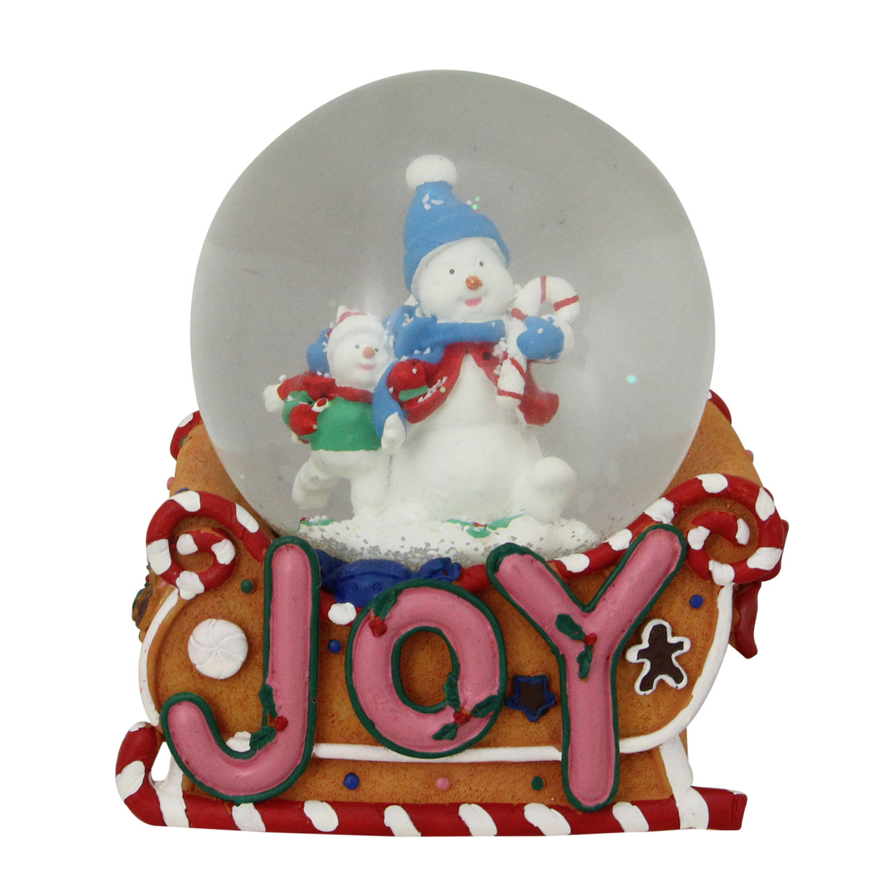 Snowmen and Gingerbread Sleigh "Joy" Musical Christmas Snow Globe - 5.25"
