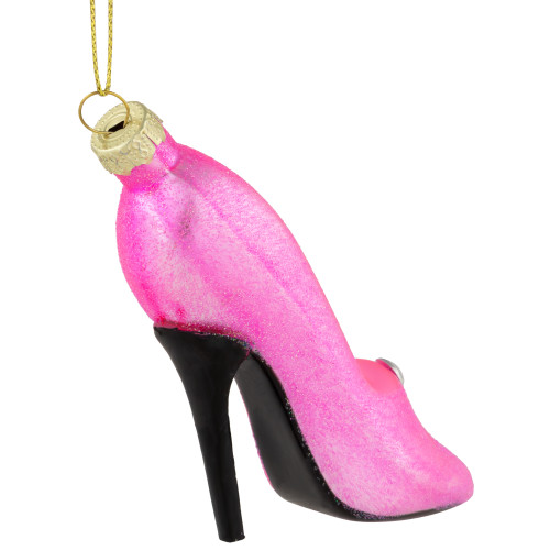 4" Pink High Heel Glittered Glass Christmas Ornament