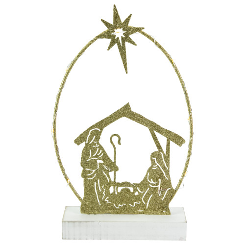 LED Lighted Glitter Holy Family Nativity Scene Christmas Decoration - 14"