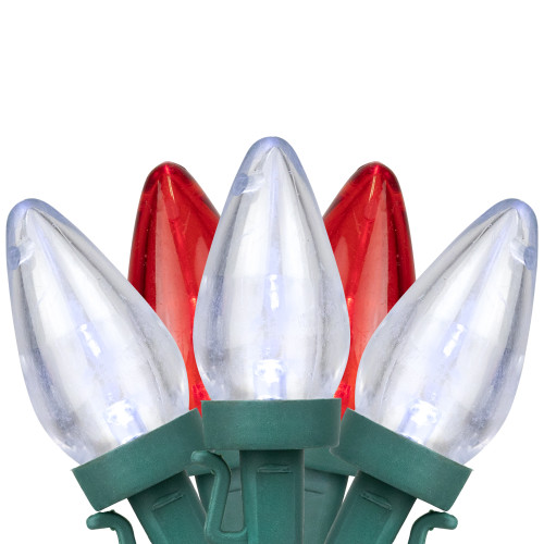 25ct Red and Pure White LED C7 Christmas Lights - 16ft Green Wire