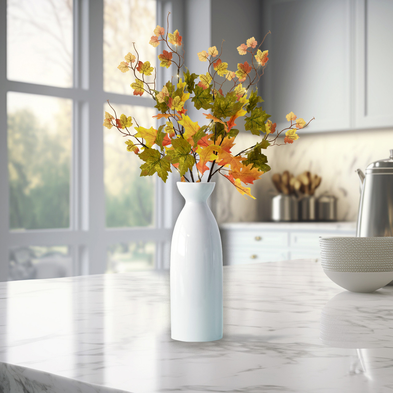 Lighted Maple Leaves Fall Harvest Spray - 30" - Warm White