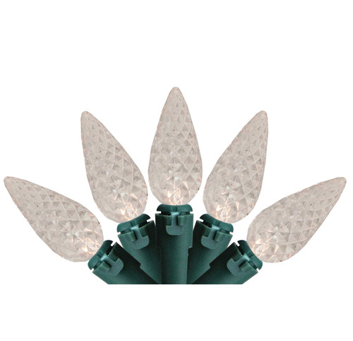 LED Faceted C6 Christmas Lights - Warm White - 23' Green Wire - 70ct