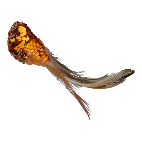 4.5" Right Facing Orange Sequined Bird Christmas Ornament