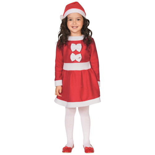 24" Red and White Girls Santa Costume With a Dress and Hat : 4-6 years