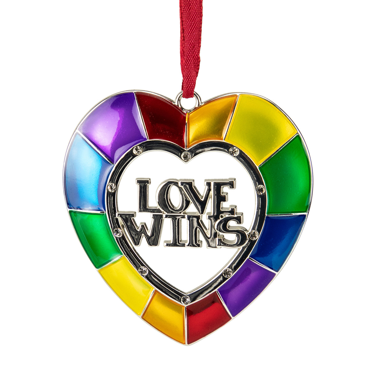 3" Faceted Heart Love Wins Pride Christmas Ornament with European Crystals