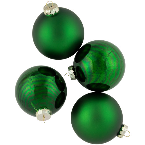 4ct Green 2-Finish Glass Ball Christmas Ornaments 4"
