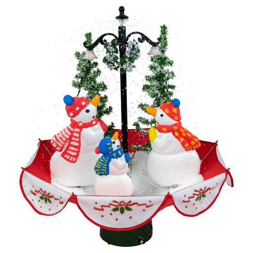 30" Musical Lighted Snowing Snowman Family in Umbrella Base Christmas Decoration