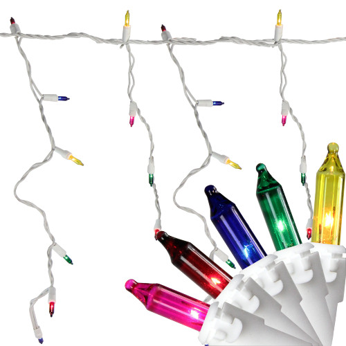 50-Count Multi-Color Mini Icicle Christmas Light Set - 6ft White Wire
