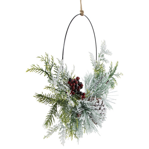 Frosted Mixed Foliage with Berries and Pinecone Artificial Christmas Wreath, 16-Inch, Unlit