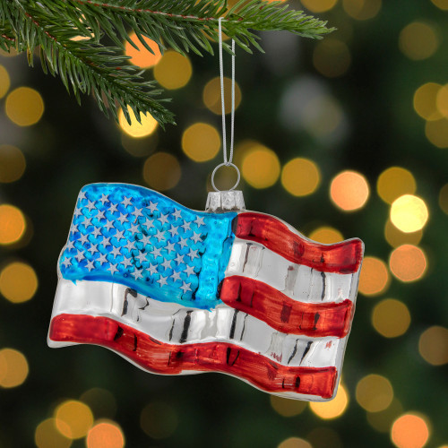 4" American Flag Glass Christmas Ornament