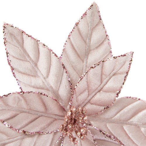 10" Pink Glittered Poinsettia Christmas Floral Pick Clip-On Ornament