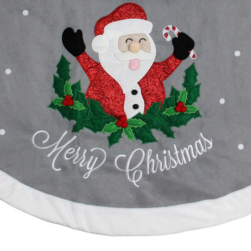 48" Gray and White Traditional Happy Santa Christmas Tree Skirt