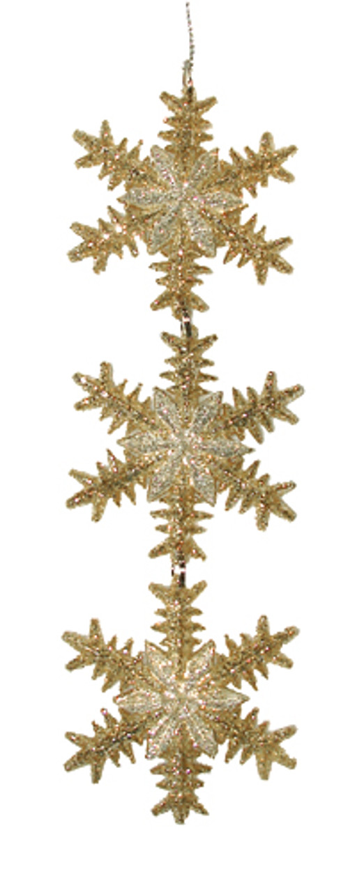 6.75" Gold and Silver Glittered Snowflake Trio Christmas Ornament