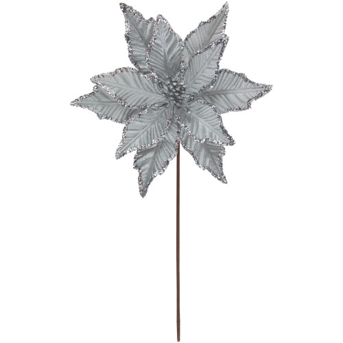 25" Glittered Silver Poinsettia Christmas Stem Spray