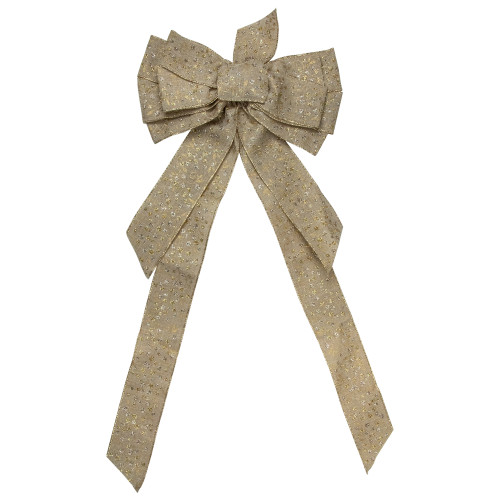 12" x 25" Burlap and Gold 10 Loop Christmas Bow Decoration