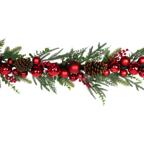 Mixed Foliage with Jingle Bells and Ornaments Artificial Christmas Garland - 6' x 8" - Unlit
