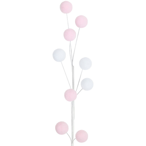 24" Pink and White Pom Pom Christmas Spray