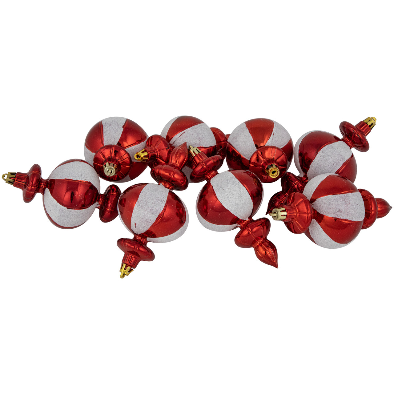 8-Count Red and White Shatterproof Finial Christmas Ornaments, 6"