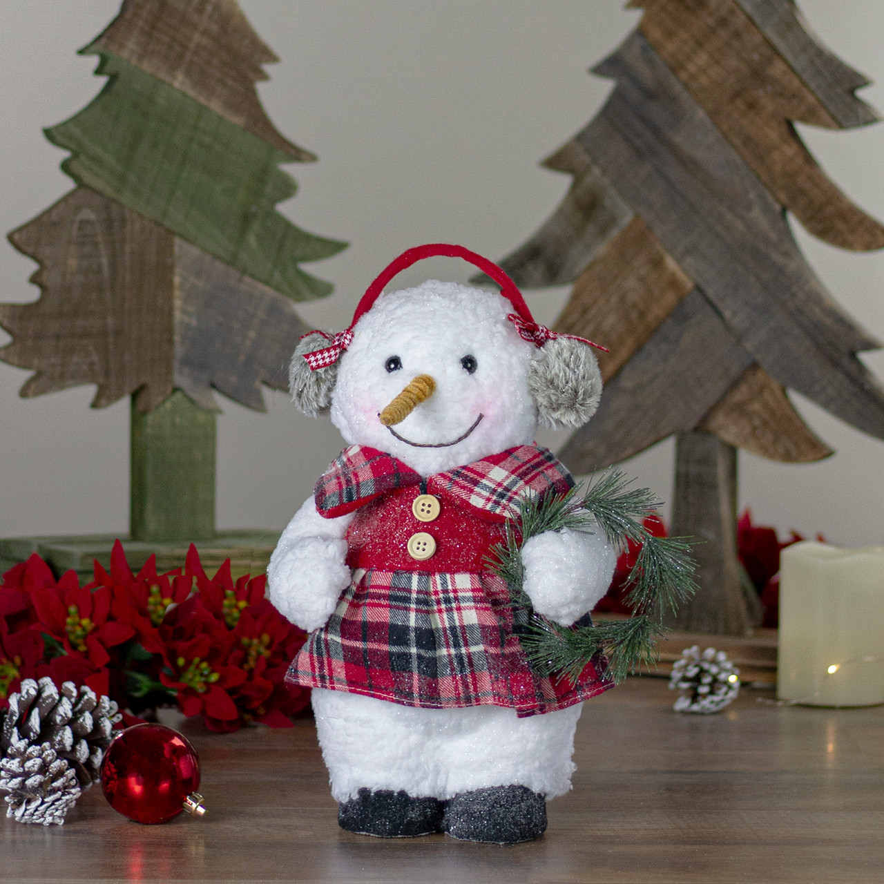 Plush Girl Snowman with Ear Muffs Christmas Figure - 9.5"
