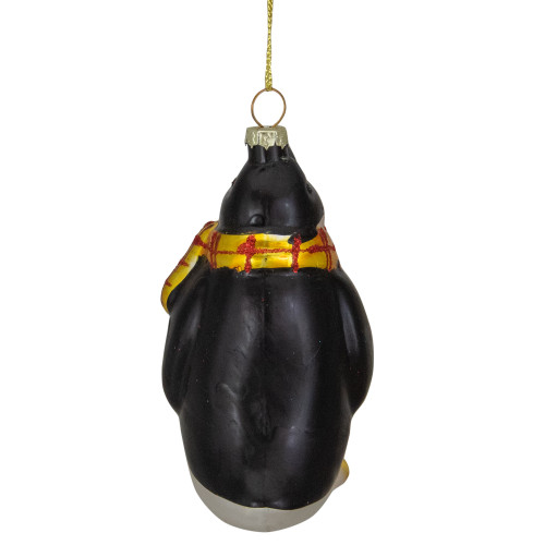 3.75" Black, White, and Yellow Glass Penguin Christmas Ornament