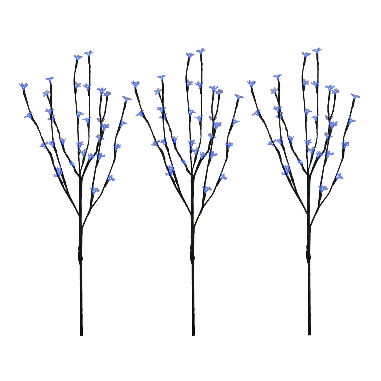 Set of 3 Pre-Lit Cherry Blossom Artificial Tree Branches, 72 Blue LED Lights
