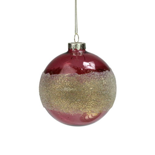 4" Pink and Gold Glitter Frosted Glass Ball Christmas Ornament