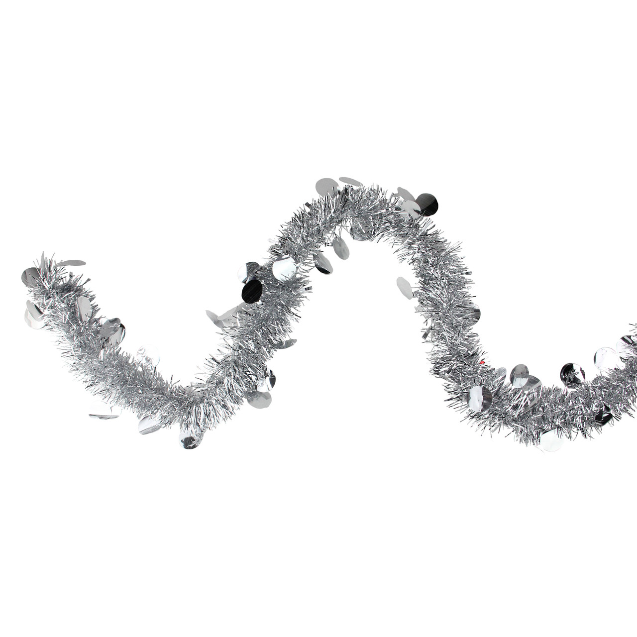 Tinsel and Polka Dot Commercial Christmas Garland - 50' x 2.5" - Silver - Unlit
