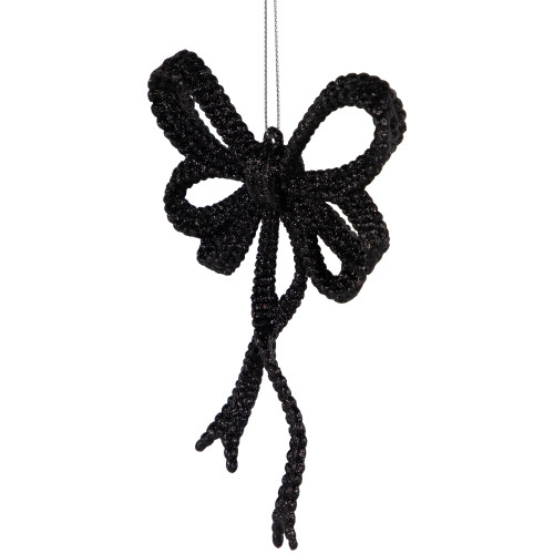 Set of 4 Black Glitter Bowtie Christmas Ornaments 6"