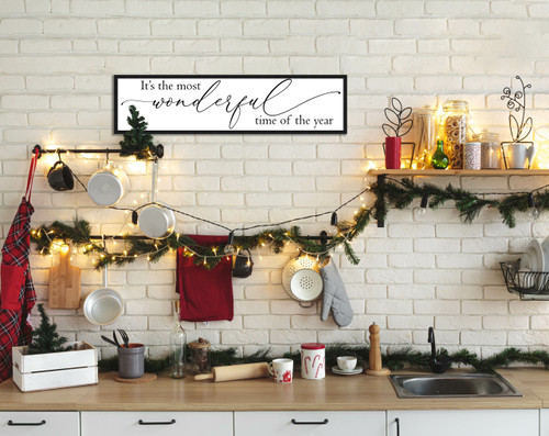 It's the Most Wonderful Time of the Year Script 8.5" x 31.5" Framed Christmas Wall Decor  Sign Poster in a Natural Wooden Frame with UV Acrylic