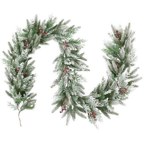 Real Touch?? Flocked Wind River Fir with Berries Artificial Christmas Garland - 7' x 12"  - Unlit