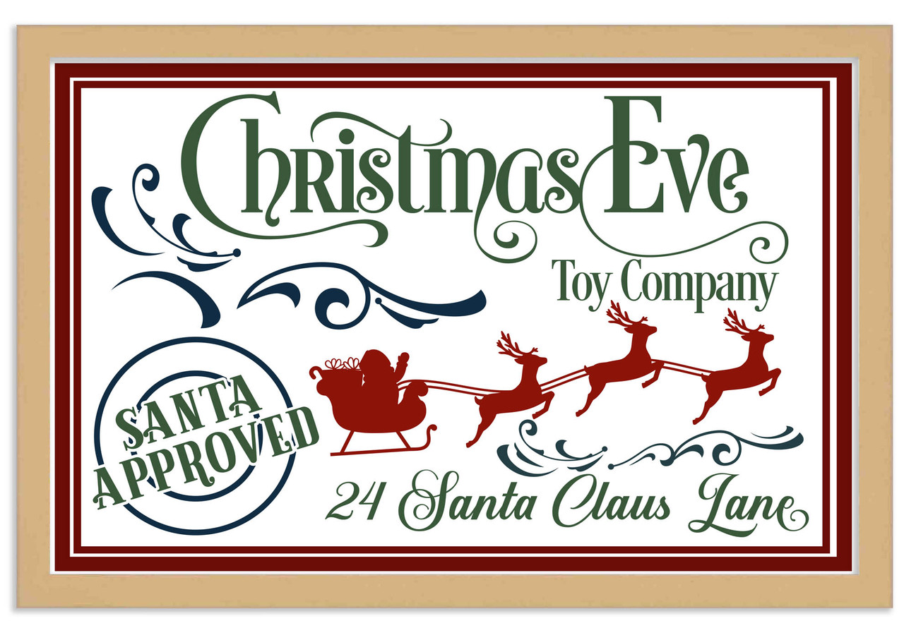 Christmas Eve Toy Company 16" x 23.5" Framed Christmas Wall Decor Art Print Sign Poster in a Natural Wooden Frame with UV Acrylic and Hangers