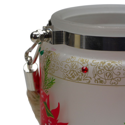 4" Hand-Painted Red Poinsettias and Gold Flameless Glass Christmas Candle Holder