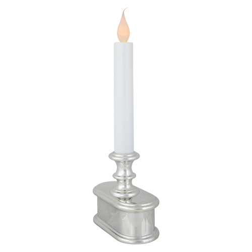 9.25" Pre-Lit LED White and Silver Lighted Christmas Candle Lamp