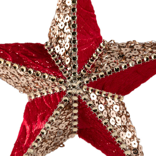 Beaded and Sequined 5-Point Star Christmas Ornament - 6" - Red