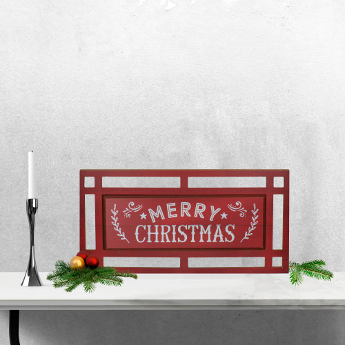 Carved "Merry Christmas " Wooden Rectangular Wall Sign - 24�� - Red and White