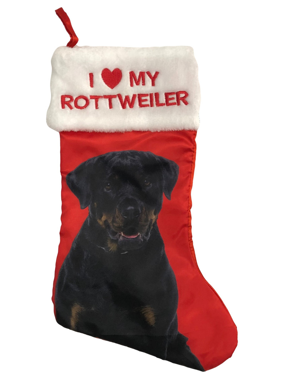 Red Satin I Love My Rottwiler Dog Christmas Holiday Stocking