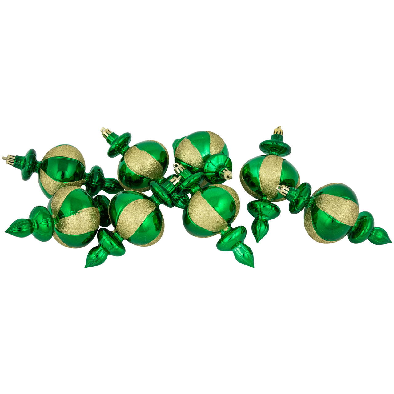 8-Count Green Shatterproof Finial Christmas Ornaments, 6"