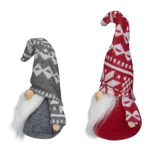 Gnomes with Nordic Hats Christmas Ornaments - 7" - Red and Gray - Set of 2