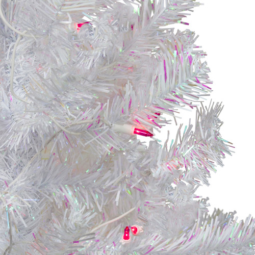 4' Pre-lit White Iridescent Pine Artificial Christmas Tree - Pink Lights