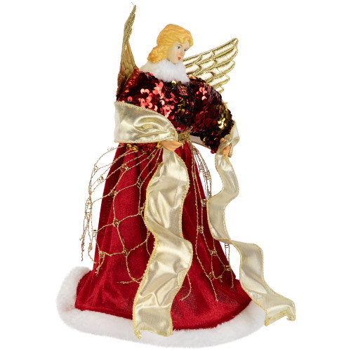 Metallic and Sequin Angel Christmas Tree Topper - 12" - Red and Gold - Unlit