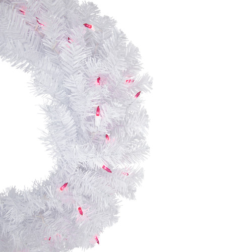Pre-Lit Woodbury White Pine Artificial Christmas Wreath, 24-Inch, Pink Lights